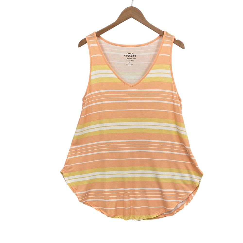 Torrid Tank Top Womens Size 1 Orange Striped Super Soft Knit Stretch Sleeveless